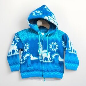 Tejidos Kids Zip Up Hoodie Alpaca Blend Blue White Animal Fair Isle Size L